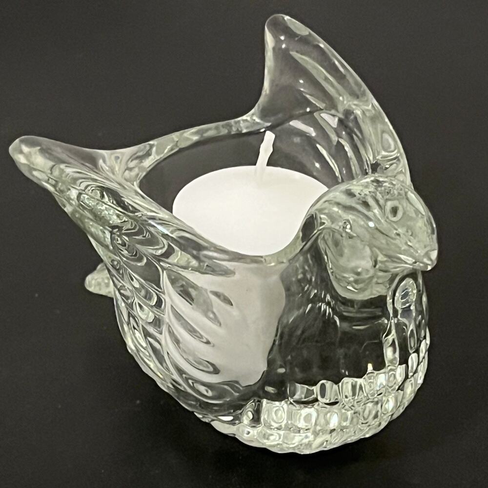 Vintage 1977 Avon Dove in Flight Clear Glass Votive Candle Holder Bird 4 Inch